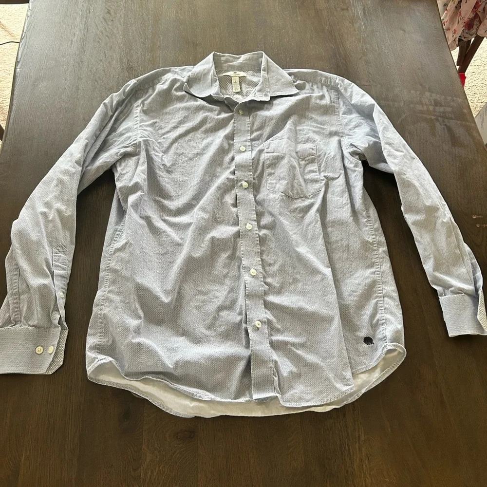 Banana Republic long sleeve button down print shirt white blue green